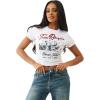 True Religion Crystal Buddha Baby Tee for Women | Cropped Graphic T Shirt with Buddha Logo(Optic White)