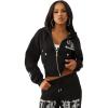 True Religion Crystal Logo Crop Zip Hoodie for Women – Cozy Fleece-Lined Cotton Blend(Jet Black)