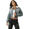 True Religion Denim Puffer Jacket for Women | Cropped Winter Jacket with Snap Hood, Logo Applique