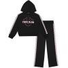 True Religion Girls 2 Piece Fleece Hooded Jogger Set – Zip-Front Hoodie & Sweatpants Outfit(Black Taping)