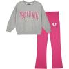 True Religion Girls 2 Piece Legging Sets – Fleece Sweatshirt & Bootcut Leggings Outfit, Glitter Print Design (Sizes 4-14)(Grey Heather)