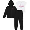True Religion Girls 3 Piece Fleece Set – Hoodie, Tee Shirt & Jogger/Legging Outfit, Rhinestud & Foil Details (Sizes 4-14)(Black Cargo)