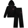 True Religion Girls Hoodie and Sweatpant Set Velour Jogger Sets for Girl Fashion Clothing(Black)