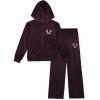 True Religion Girls Hoodie and Sweatpant Set Velour Jogger Sets for Girl Fashion Clothing(Ruby Grape)