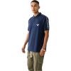 True Religion Mens Damask Short Sleeve Polo(Dress Blue)