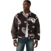 True Religion Men’s Wool Retro Varsity Jacket – Classic Letterman Bomber with Logo Patches(Dark Brown/ Winter White)