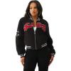 True Religion Varsity Chenille Bomber Women’s Jacket | Winter Coat for Women with Bold Patches & Snap Buttons(Jet Black)
