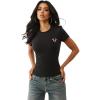 True Religion Women Crystal Crew Neck Tee – Soft Cotton Blend T-Shirt with Metallic & Crystal Logo(Jet Black)