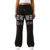 True Religion Women’s Crystal Wide Leg Sweatpants – Soft Cotton Blend, Flared Hem, Crystal Logo(Jet Black)