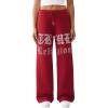 True Religion Women’s Crystal Wide Leg Sweatpants – Soft Cotton Blend, Flared Hem, Crystal Logo(Rhubarb Red)