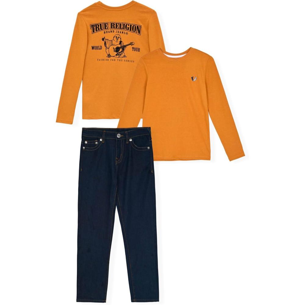 imageTrue Religion Boys Denim Set 2 Piece Boys Jeans and Long Sleeve Tee Shirt SetMustardgold