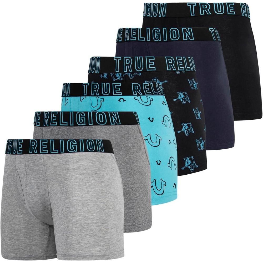 imageTrue Religion Mens Boxer Briefs Cotton Stretch Underwear for Men Pack of 6Light BlueGrey