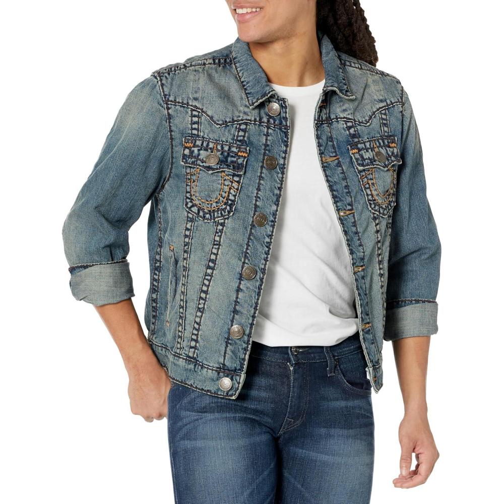 imageTrue Religion Mens Jimmy Jacket Discharge Bandana BlackMiner Medium Wash