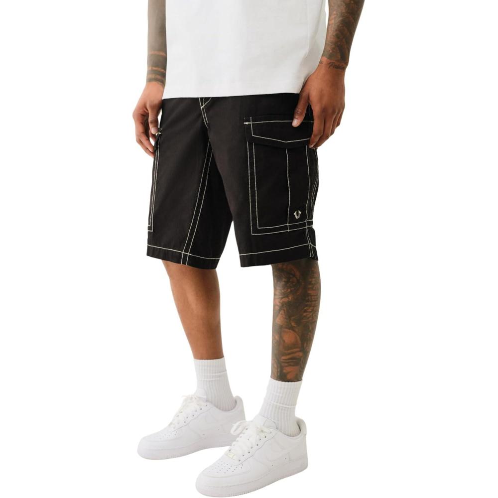 imageTrue Religion Mens Relaxed Sn Cargo Flap Short  Cargo Shorts with Flap PocketsJet Black