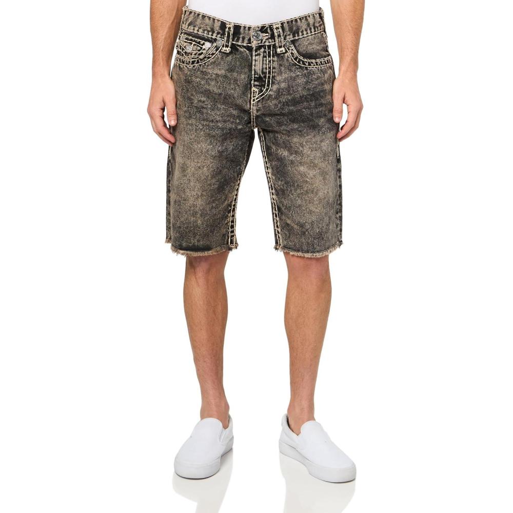 imageTrue Religion Mens Ricky Super T Flap Short with Fray Hem  Retro Active Acid Wash Denim ShortsRetro Active Acid Wash
