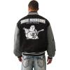 True Religion Men’s Boxy Varsity Jacket – Snap Front Bomber Style with Embroidered Logos(Jet Black/ Granite Grey)