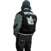 True Religion Men’s Boxy Varsity Jacket – Snap Front Bomber Style with Embroidered Logos(Jet Black/ Granite Grey)
