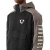 True Religion Men’s Colorblock Anorak Jacket – Lightweight Pullover Windbreaker with Hood(Jet Black/Imperial Blue)