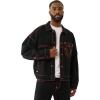True Religion Men’s Super T Cropped Denim Jacket – Distressed Trucker with Contrast Stitching(Black Rinse)