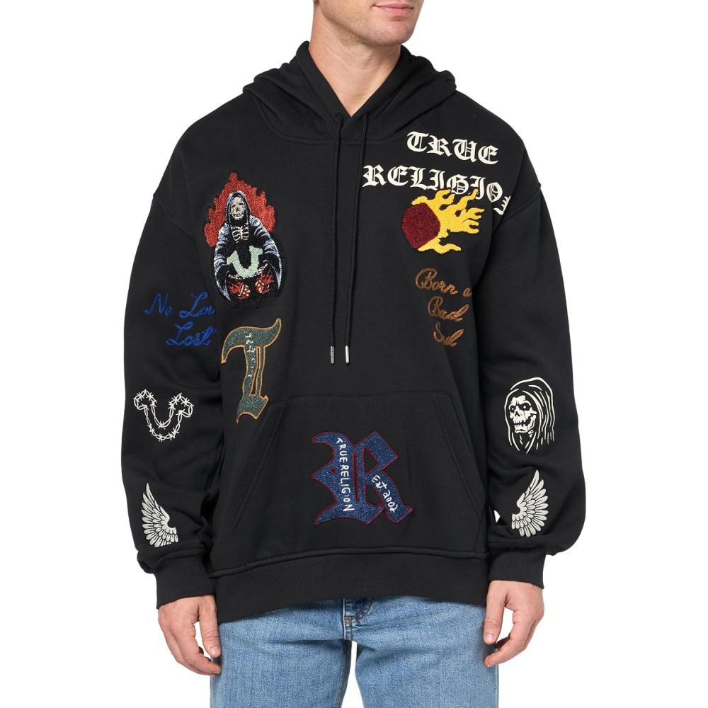 imageTrue Religion Mens patch Embro HoodieJet Black