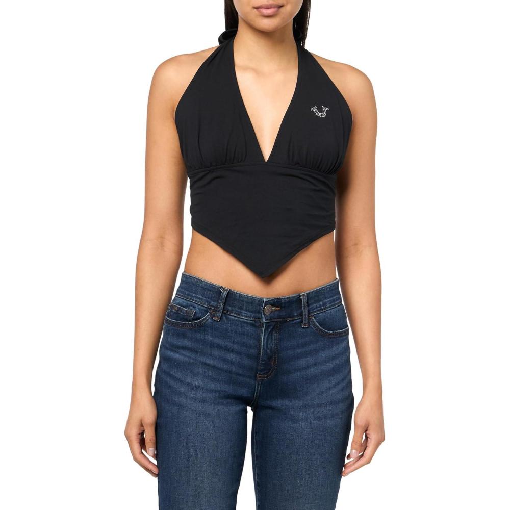 imageTrue Religion Womens Bandeau Halter Crop TopJet Black