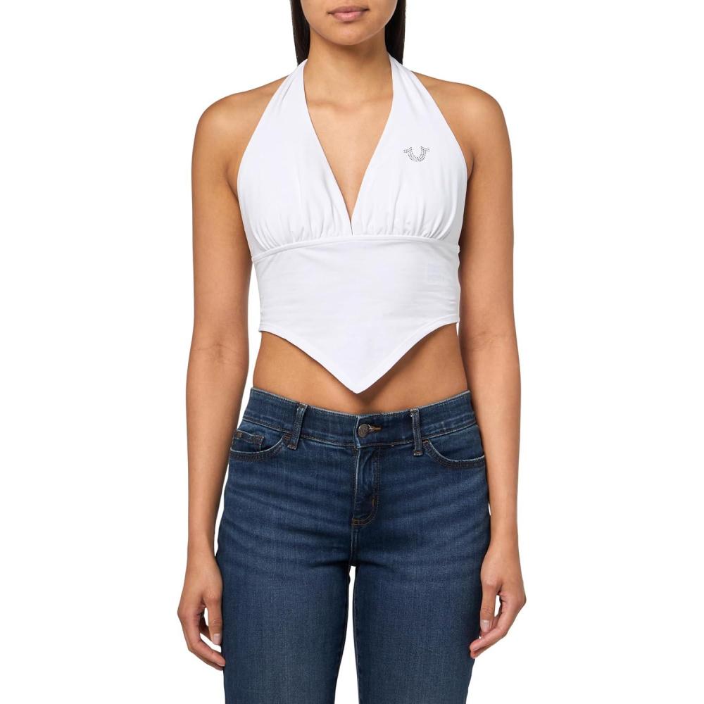 imageTrue Religion Womens Bandeau Halter Crop TopOptic White