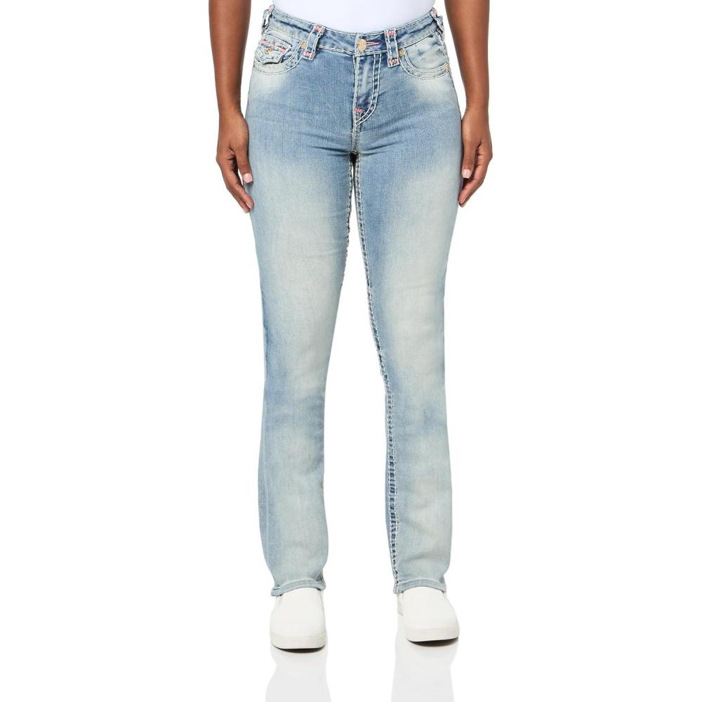 imageTrue Religion Womens Billie Mid Rise Straight Jeans with Flap Pockets and Super T StitchingSalt Water