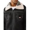 True Religion Sherpa PU Jacket for Men – Faux Leather Winter Jacket with Logo, Warm Streetwear Outerwear(Jet Black)