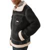 True Religion Sherpa PU Jacket for Men – Faux Leather Winter Jacket with Logo, Warm Streetwear Outerwear(Jet Black)