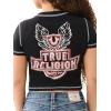 True Religion Women’s Contrast Stitch Wing Baby Tee – Casual Crew Neck T-Shirt(Jet Black)