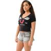 True Religion Women’s Distressed Crystal High Shine V-Neck Baby Tee – Casual T-Shirt(Jet Black)