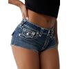 True Religion Women’s Spicy Short Flap Super T Shorts – Moon Daisy | Denim Shorts with Contrast(Moon Daisy)