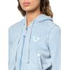 True Religion Women’s Washed Raw Edge Big T Shrunken Zip Hoodie | Zip-Up Sweatshirt with Big T Logo(Pacific Coast)