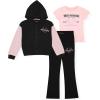True Religion Girls 3 Piece Fleece Set – Hoodie, Tee Shirt & Jogger/Legging Outfit, Rhinestud & Foil Details (Sizes 4-14)(Black Legging)