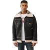 True Religion Sherpa PU Jacket for Men – Faux Leather Winter Jacket with Logo, Warm Streetwear Outerwear(Jet Black)