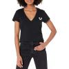 True Religion Womens Buddha Stamp Slim V Neck TeeT-Shirt(Jet Black)