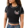 True Religion Women’s Contrast Stitch Wing Baby Tee – Casual Crew Neck T-Shirt(Jet Black)