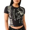 True Religion Women’s Heritage Logo Short Sleeve Baby Tee – Casual Crew Neck T-Shirt(Jet Black)