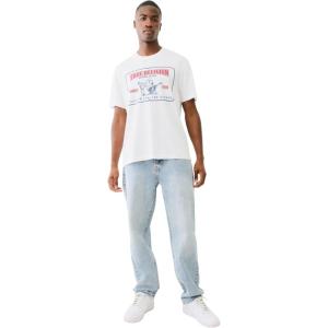 True Religion Men’s High Density SRS Railroad Tee – Short Sleeve T-Shirt with Bold Railroad Graphic Design(Optic White)