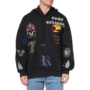 True Religion Men’s patch Embro Hoodie(Jet Black)