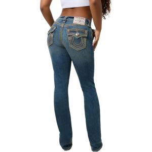 True Religion Women’s Becca Mid Rise Bootcut Flap Super QT Stitching Jeans(Champaign)