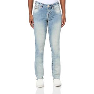 True Religion Women’s Billie Mid Rise Straight Jeans with Flap Pockets and Super T Stitching(Salt Water)