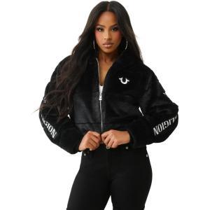 True Religion Women’s Branded Faux Fur Zip Up Coat
