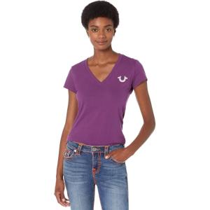 True Religion Womens Buddha Stamp Slim V Neck TeeT-Shirt(Gloxinia)