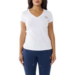 True Religion Womens Buddha Stamp Slim V Neck TeeT-Shirt(Optic White)