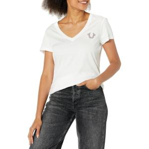 True Religion Women’s Crystal True V Neck Tee(Optic White)