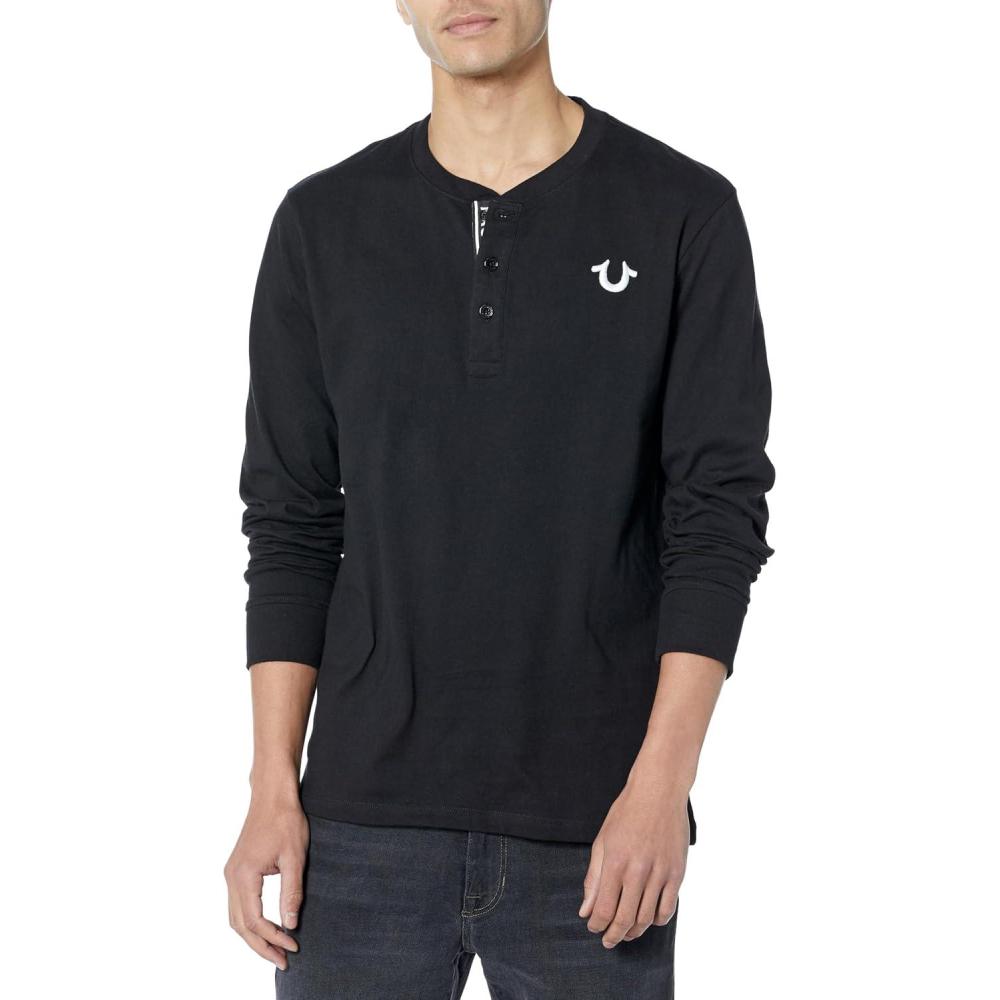 imageTrue Religion Mens Ls Branded HenleyJet Black