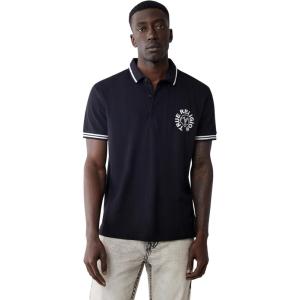 True Religion Men’s SS Buddha Patch Polo | Short Sleeve Polo Shirt with Buddha Logo(Jet Black)