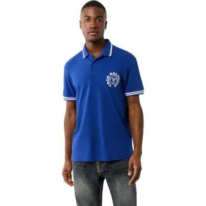 True Religion Men’s SS Buddha Patch Polo | Short Sleeve Polo Shirt with Buddha Logo(Mazarin Blue)