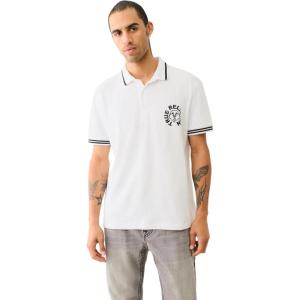 True Religion Men’s SS Buddha Patch Polo | Short Sleeve Polo Shirt with Buddha Logo(Optic White)